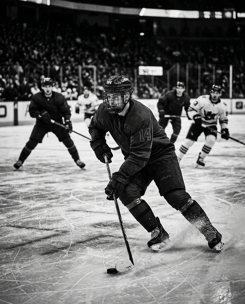 Hockey player on the ice with teammates — the neurodivergent brain reading the rink