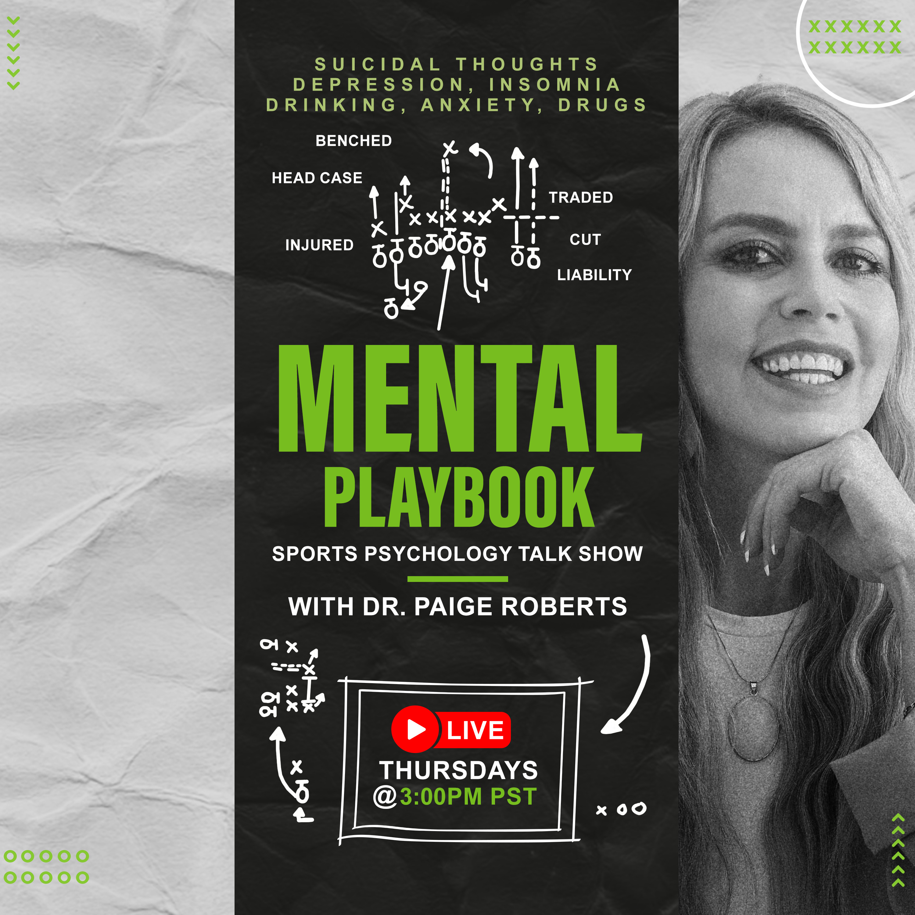 The Mental Playbook — Sports Psychology Talk Show with Dr. Paige Roberts. Live Thursdays 3:00 PM PST.
