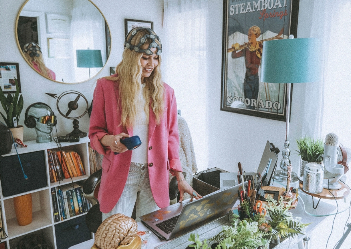 Dr. Paige Roberts in her practice — light therapy and brain training tools