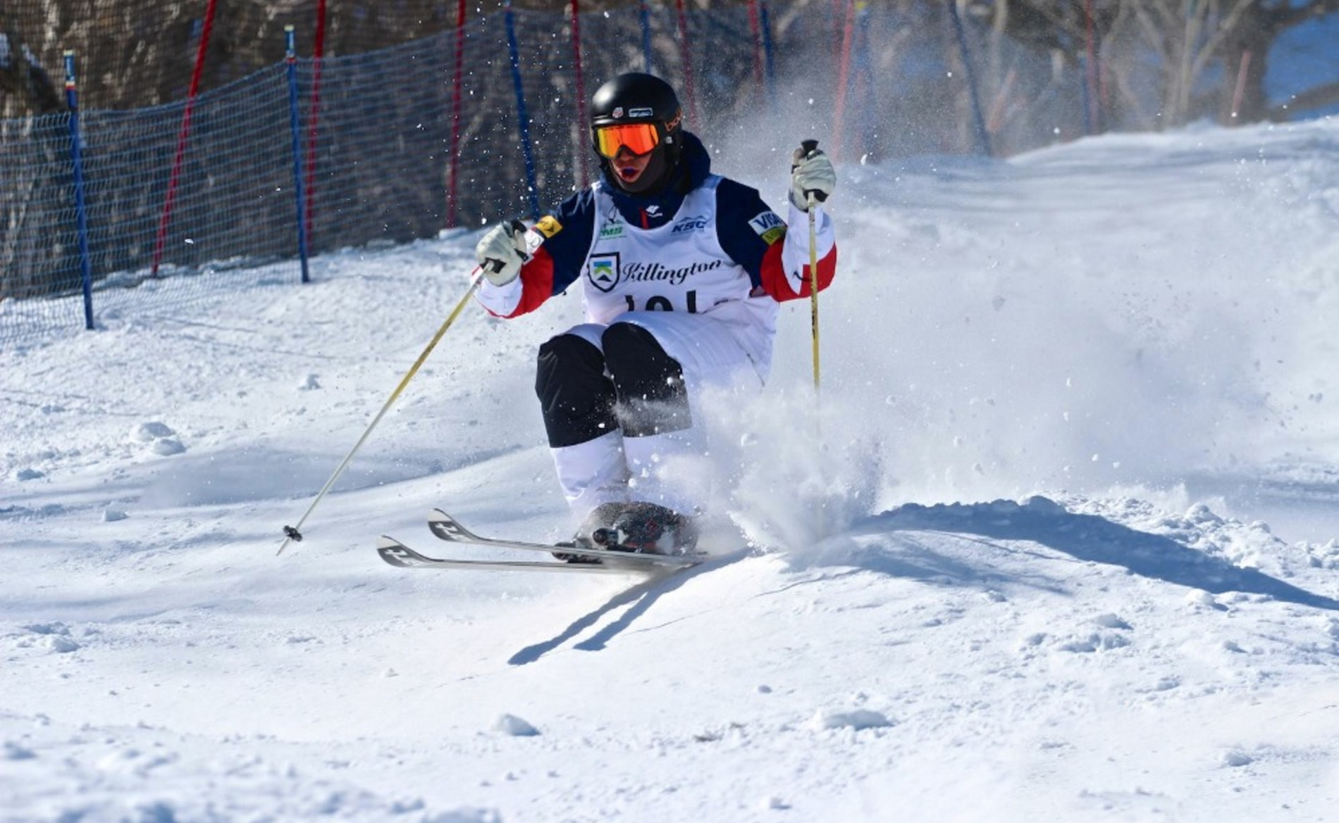 Ryan Dyer mid-run in a mogul competition at Killington