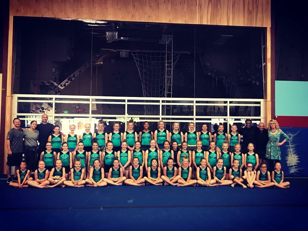 Team Workshop group photo with a USA Gymnastics squad